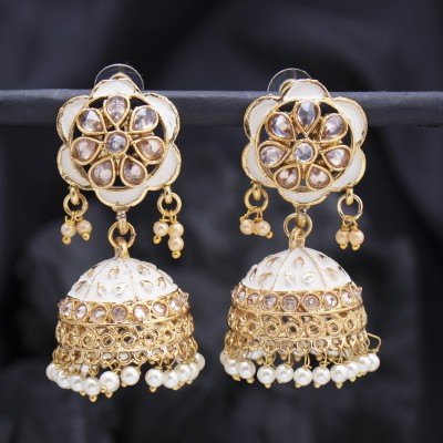 Sukkhi Sukkhi Glimmery Gold Plated Floral Meenakari Jhumki Earring for Women Pearl Alloy Jhumki Earring