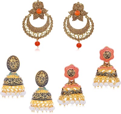 Sukkhi Sukkhi Glamorous Pearl Gold Plated Mint Collection Earring Combo for Women Pearl Alloy Chandbali Earring