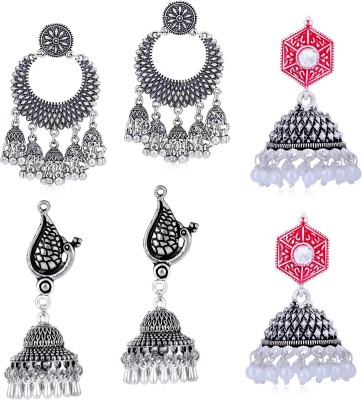 Sukkhi Sukkhi Sensational Oxidised Peacock Earring Combo for Women Pearl Alloy Chandbali Earring