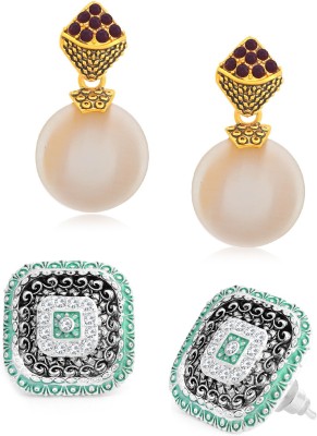 Sukkhi Glorious Oxidised & Gold Plated Pearl Earring Combo for Women Pearl Alloy Drops & Danglers