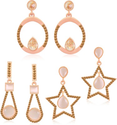 Sukkhi Shimmering Rose Gold Plated Earring Combo for Women Alloy Drops & Danglers