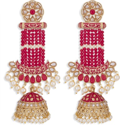 Sukkhi Sukkhi Sparkling Pearl Gold Plated Kundan Meenakari Jhumki Earring for Women Alloy Jhumki Earring