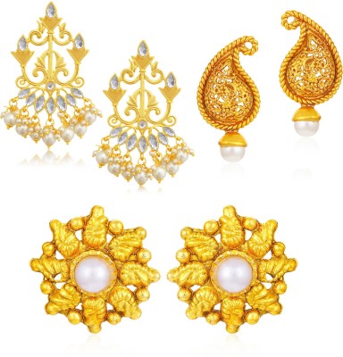 Sukkhi Sukkhi Classic Gold Plated Pearl Combo Set of 3 Earrings for Women Alloy Drops & Danglers