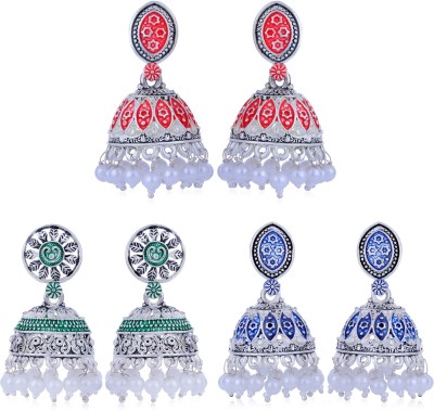 Sukkhi Sukkhi Modern Pearl Oxidised Mint Collection Earring Combo for Women Pearl Alloy Jhumki Earring