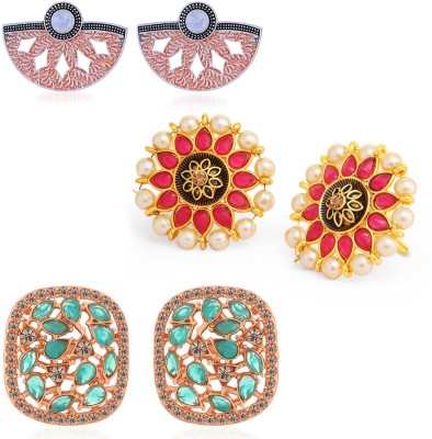 Sukkhi Eye Catching Oxidised & Gold Plated Earring Combo for Women Pearl Alloy Stud Earring