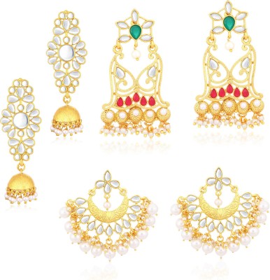 Sukkhi Sukkhi Fascinating Kundan Gold Plated Pearl Earring Combo for Women Alloy Drops & Danglers