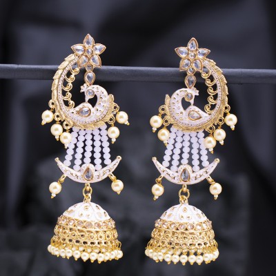 Sukkhi Sukkhi Eye-Catchy Pearl Gold Plated Kundan Peacock Meenakari Jhumki Earring for Women Pearl Alloy Jhumki Earring