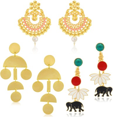 Sukkhi Dazzling Gold Plated Meenakari Earring Combo for Women Alloy Earring Set