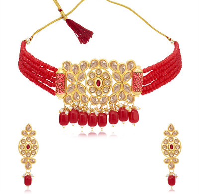 Sukkhi Alloy Gold-plated Maroon Jewellery Set(Pack of 1)