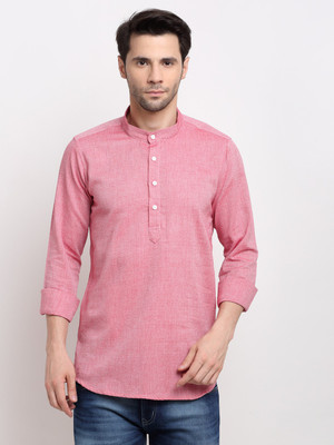 Cross Court Men Solid Straight Kurta(Pink)