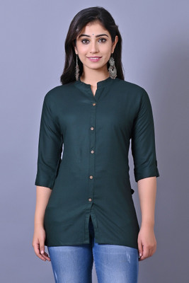 URT Women Solid Straight Kurta(Dark Green)