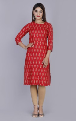 TRIENDY WOMENS FASHION Women Printed Straight Kurta(Red)