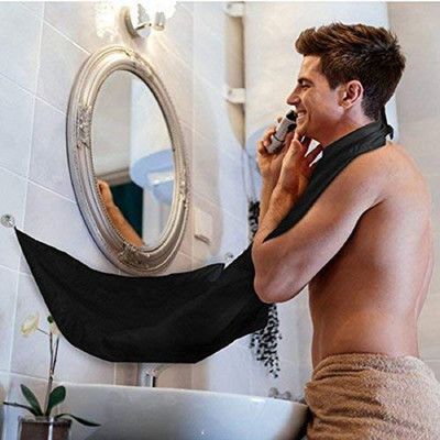 HUEX MEN Beard Bib Hair Catcher | Beard Trimmings Catcher and Grooming Apron | Comes with 4 suction hooks |Black Makeup Apron