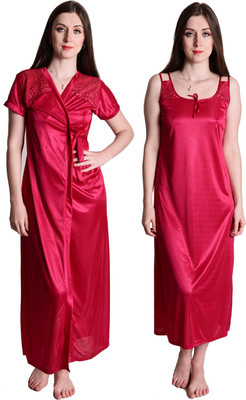 DreamNight Women Nighty with Robe(Red)