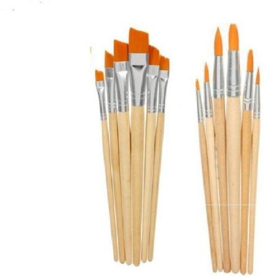 DEZIINE 12 PCS Flat & Round Different Size Artist Fine Nylon Hair Paint Brush Set for Watercolor Acrylic Oil Painting Brushes Drawing Art Supplies Size: 1-12 (Multicolor)(Beige)