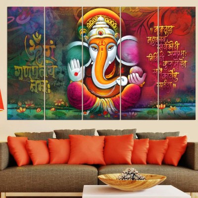 Spacter Craft Wood Lord Ganesha Wall Art Paintings Framed Painting Sparkle Finished Watercolor 30 inch x 50 inch Painting(With Frame)