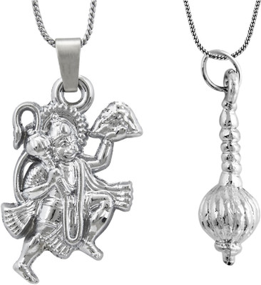 Shining Jewel Lord Hanuman Gada Combo for men & women /girls boys Silver Brass Pendant