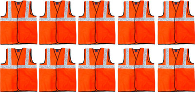 Japsin Safety Jacket with Good Quality reflecting Tap Green Pack of 10 Safety Jacket(Orange)