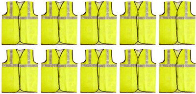 Japsin Safety Jacket with Good Quality reflecting Tap Green Pack of 10 Safety Jacket(Yellow)
