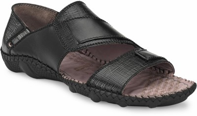 Hitz Black Leather Slip-On Casual Sandals Men Casual(Black , 11)