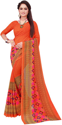 Suali Printed Daily Wear Georgette Saree(Orange)