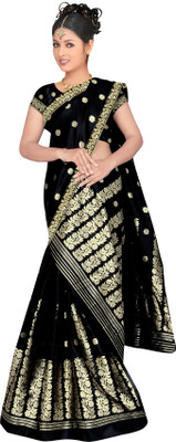 AXOMIYA Woven Mekhela Chador Silk Blend Saree(Black)