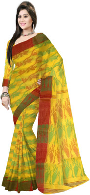 Pradip Fabrics Printed Tant Cotton Blend Saree(Yellow)