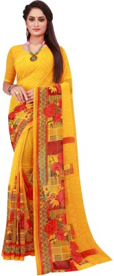 Saadhvi Printed Bollywood Georgette Saree(Orange, Yellow)