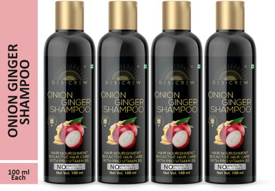 Desi Crew Premium Onion Ginger Shampoo For Extra Regrowth & Hair Nourishment With Pro Vitamins 100 ml Pack Of 4 Bottle 400 ml(400 ml)