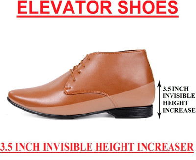 BXXY 3.5 Inch Tan Color Height Increasing Formal And Casual Pu Leather Derby Lace-Up Boots for All Occasions Derby For Men(Tan , 8 UK)
