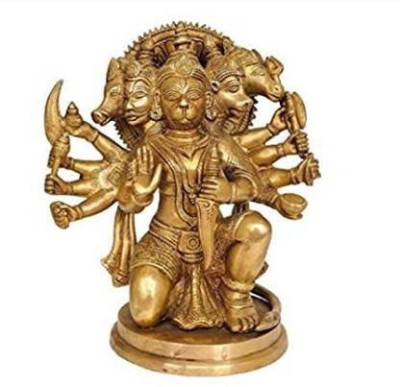 Idolsplace Hanuman ji Idol/Brass Panch Mukhi Bajrang Bali Idol/Shri Hanumanji Idol to Protect from Shani and All Kind of Negative Energy 300gms Decorative Showpiece  -  5.5 cm(Brass, Gold)