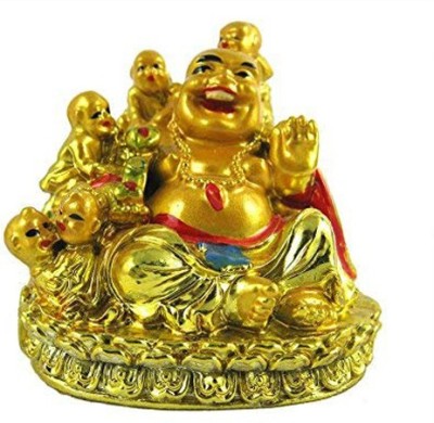 PPJ Laughing Buddha with 5 Children (2.5 inch x 3 inch) (Polyresin, White, Gold) Feng Shui Laughing Buddha for Money and Wealth and Good Luck Home Decoration Decorative Showpiece  -  5 cm(Polyresin, Multicolor)
