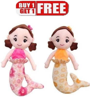 Fun Zoo Super Soft Cute Combo Mermaid Doll Soft Stuffed Plush Toy  - 35 cm(Pink Yellow)