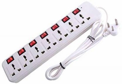 Leavess 7 Plus 7 Multiplug LED Indicators and Fuse Extension Board 7  Socket Extension Boards(White, 3 m)