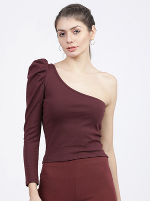 Tokyo Talkies Casual Solid Women Maroon Top