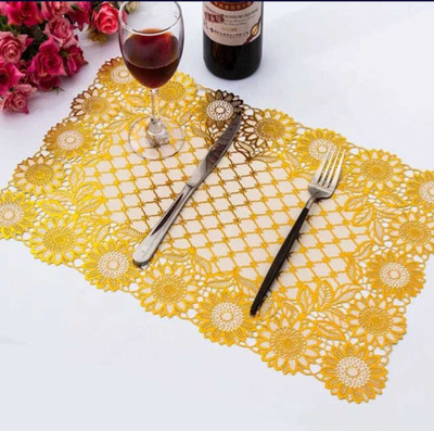DELHI PVC CORP Rectangular Pack of 6 Table Placemat(Gold, PVC)
