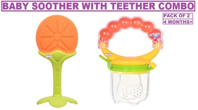 TINNY TOTS Premium Quality Baby Fruit Shape Silicone Teether Teething Toys for Baby Textured Molar Teeth Soother Gum Tooth Massager Fruit Pacifier With Baby Fruit Vegetable Rattle Musical Soother Pacifier Infants Dental Care Baby Teethers(YELLOW,ORANGE;3 Months+) Teether(ORANGE,YELLOW)