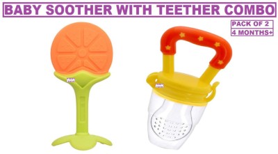 TINNY TOTS Premium Quality Baby Fruit Shape Silicone Teether Teething Toys for Baby Textured Molar Teeth Soother Gum Tooth Massager Fruit Pacifier With Baby Fruit Vegetable Rattle Musical Soother Pacifier Infants Dental Care Baby Teethers(YELLOW,ORANGE;3 Months+) Teether(YELLOW,ORANGE)