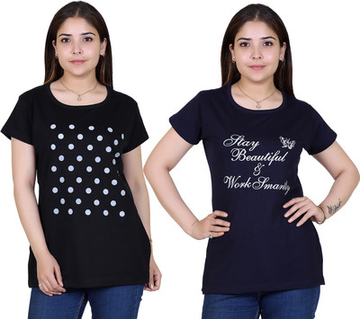 Ogarti Casual Polka Print Women Black Top