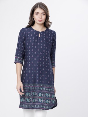 Vishudh Casual Half Sleeve Printed Women Dark Blue Top