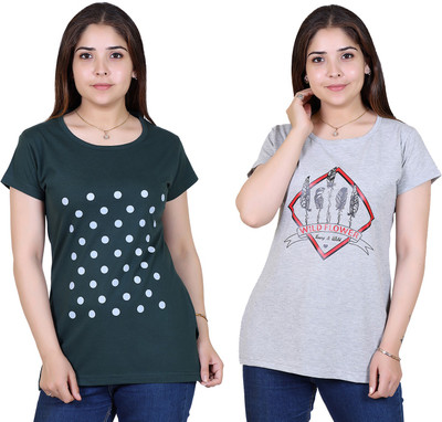Ogarti Casual Polka Print Women Grey Top