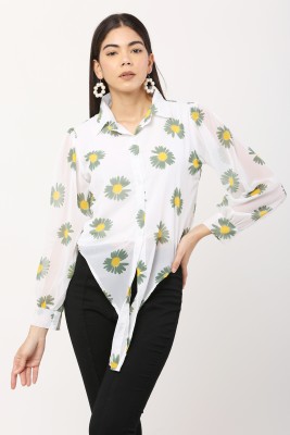 REESE Casual Floral Print Women Light Green Top