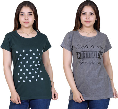 Ogarti Casual Polka Print Women Grey Top