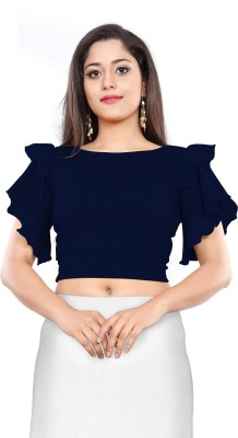 london belly Casual Short Sleeve Solid Women Dark Blue Top