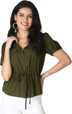 Krisha Collection Casual Sleeveless Solid Women Green Top