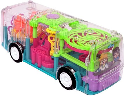 Kp Enterprise Transparent 3D Bus Toy 360 Degree Rotation, Gear Simulation Mechanical Bus Sound and Light Toy for 2-5 Years Boys and Girls(Multicolor)