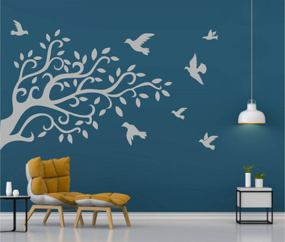 MINIDECOR 202 cm BIRDS ON TREE Self Adhesive Sticker(Pack of 1)