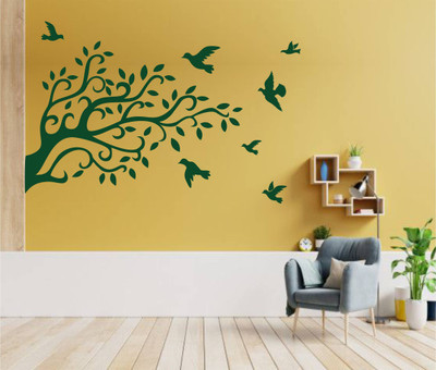 MINIDECOR 202 cm BIRDS ON TREE Self Adhesive Sticker(Pack of 1)