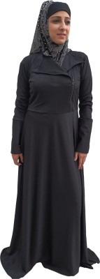 LA KASHA Polyester Solid Abaya(Black)