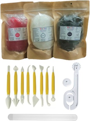 Marvino Sugar Fondant Red, White Black 250 Gm With Fondant Cutter, Rolling Pin & Fondant Tool Kit Sugar Paste(750 g)